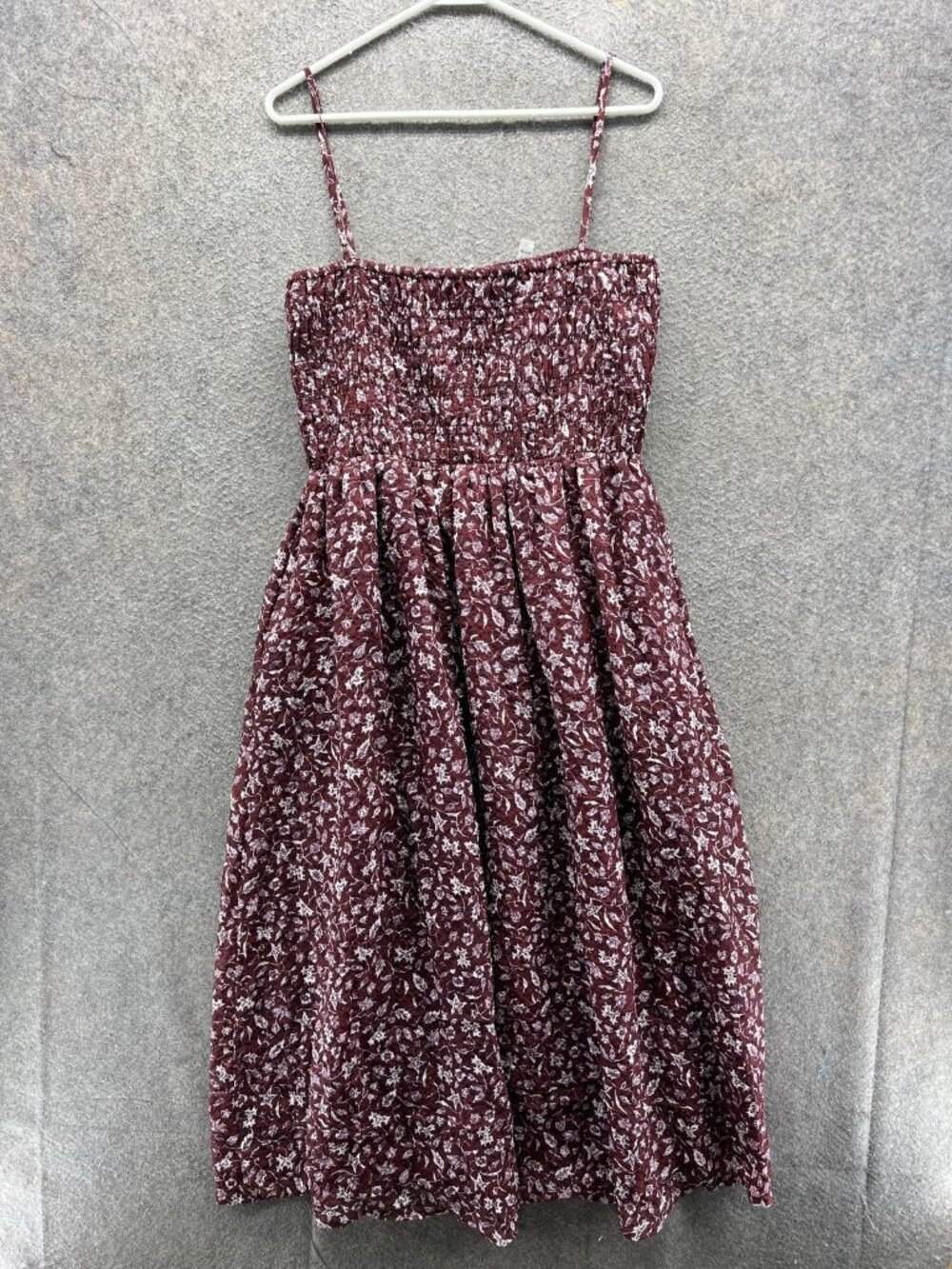 Madewell Dress Womens XL Red Floral Square Neck Sleeveless Smocked Sundress Knee
